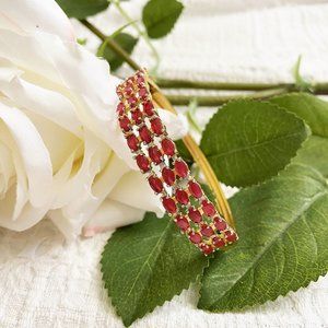 Simulated Ruby Gold Metal Bangle Bracelet